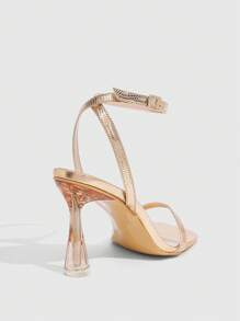 CUCCOO SZL Women's Sexy Transparent Heel Square Toe Strappy Snakeskin Pattern Sandals With Ankle Strap, Champagne Color - Champagne - View 11