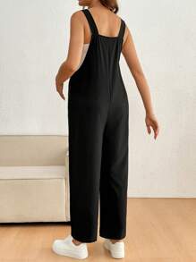 SHEIN Pregnant Women's Solid Color Twist Design Casual Loose Jumpsuit - Black - View 2