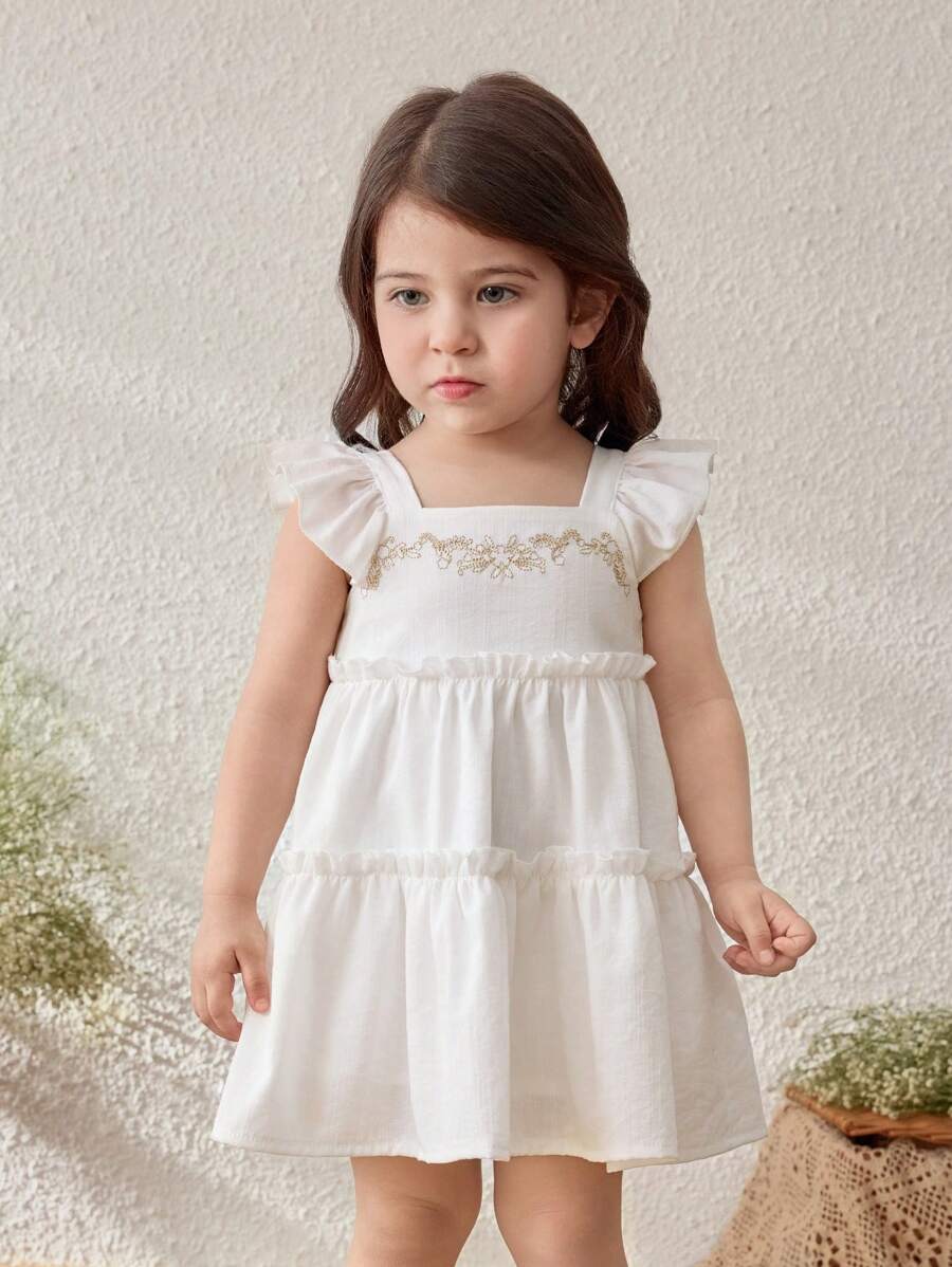 Blossori Baby Girls Summer Casual Embroidered Ruffle Hem Dress