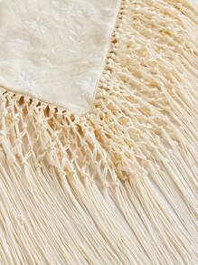 Maija 米色圆领无袖宽松流苏下摆波西米亚风度假风女式上衣，适合海滩、假日、秋冬季、万圣节、秋季派对等场合。 - 米色 - 查看 5