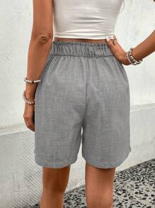 SHEIN Clasi 女士纯色休闲短裤，简约时尚，适合夏季 - 淺灰色 - 查看 2