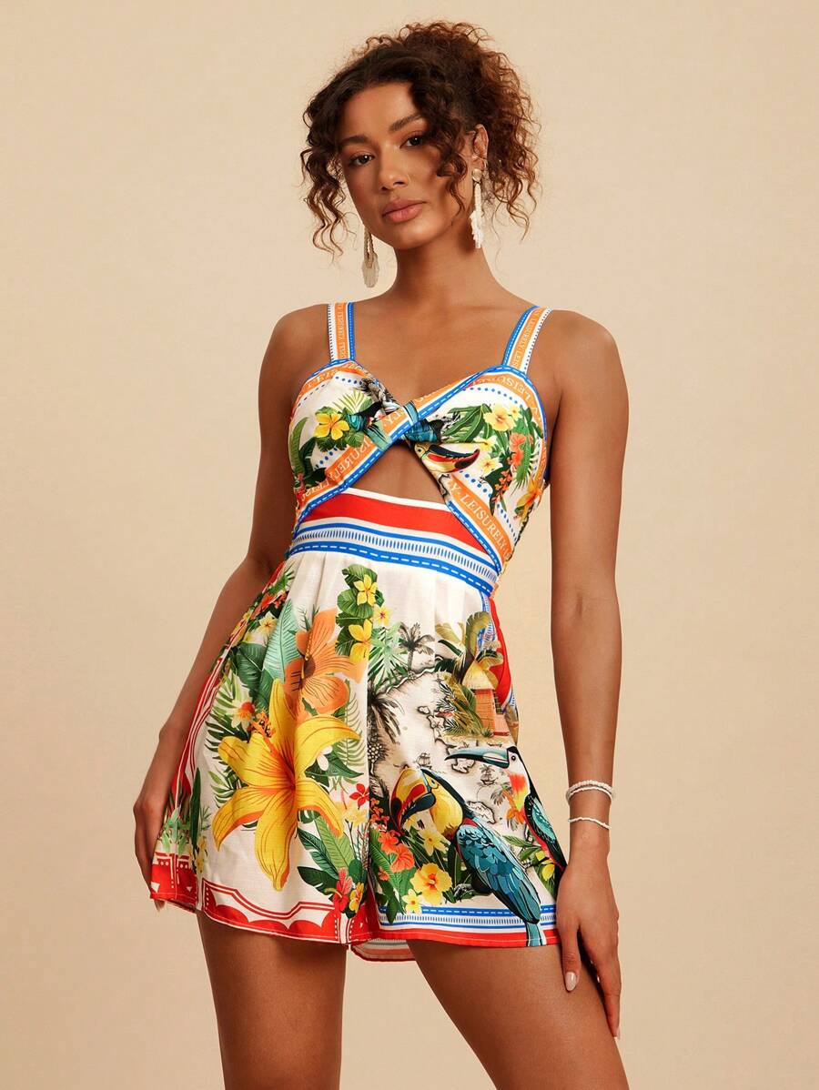 Travachic Women's Floral Print Spaghetti Strap Jumpsuit, Suitable For Spring & Summer Vacation - Multicolor - View 1