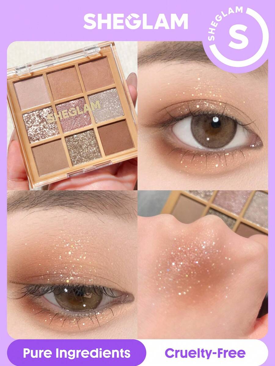 SHEGLAM Nine To Fine 眼影盤-Silent Disco 9 色霧面閃光眼影盤金色高光閃光玫瑰超色順滑可混合眼影棕色眼影 品牌 美容 化妝 化妝品 適合女性與女孩 完美搭配冬季 Y2K 時尚 流行 生日禮物 假期 派對準備就緒 最佳顏色 - Silent Disco - 查看 1