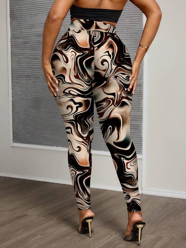 Slaydiva Quần legging bó in họa tiết mực cạp cao dành cho nữ dài đến mắt cá chân, thích hợp cho mùa hè - Nhiều màu - Xem 2