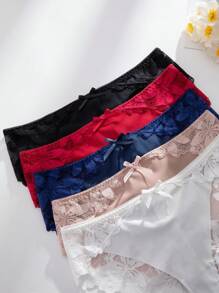 SHEIN 5 件套女士浪漫简约蕾丝拼接性感三角裤 - 彩色 - 查看 5