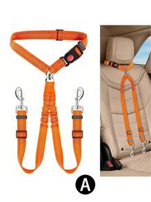 Arnés de seguridad con correa doble fija con amortiguación y tracción para 1 a 2 mascotas (perros o gatos) para usar en el coche, para seguridad en el vehículo