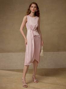 MOTF PREMIUM ASYMMETRICAL PLEATED HEM DRESS - Pink - View 4