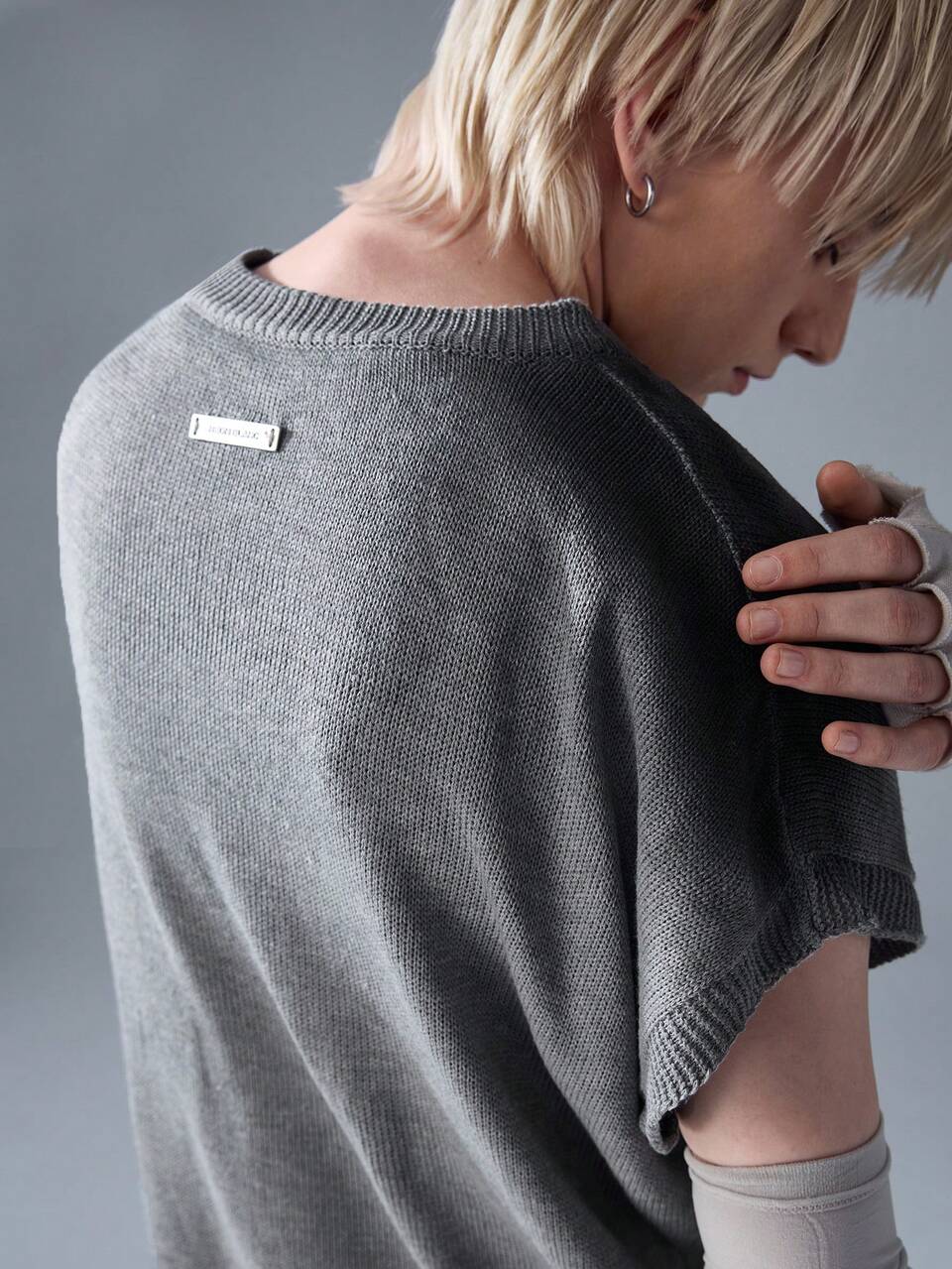 Men's Street Fashion Jacquard Knit Grey Crew Neck Sweater