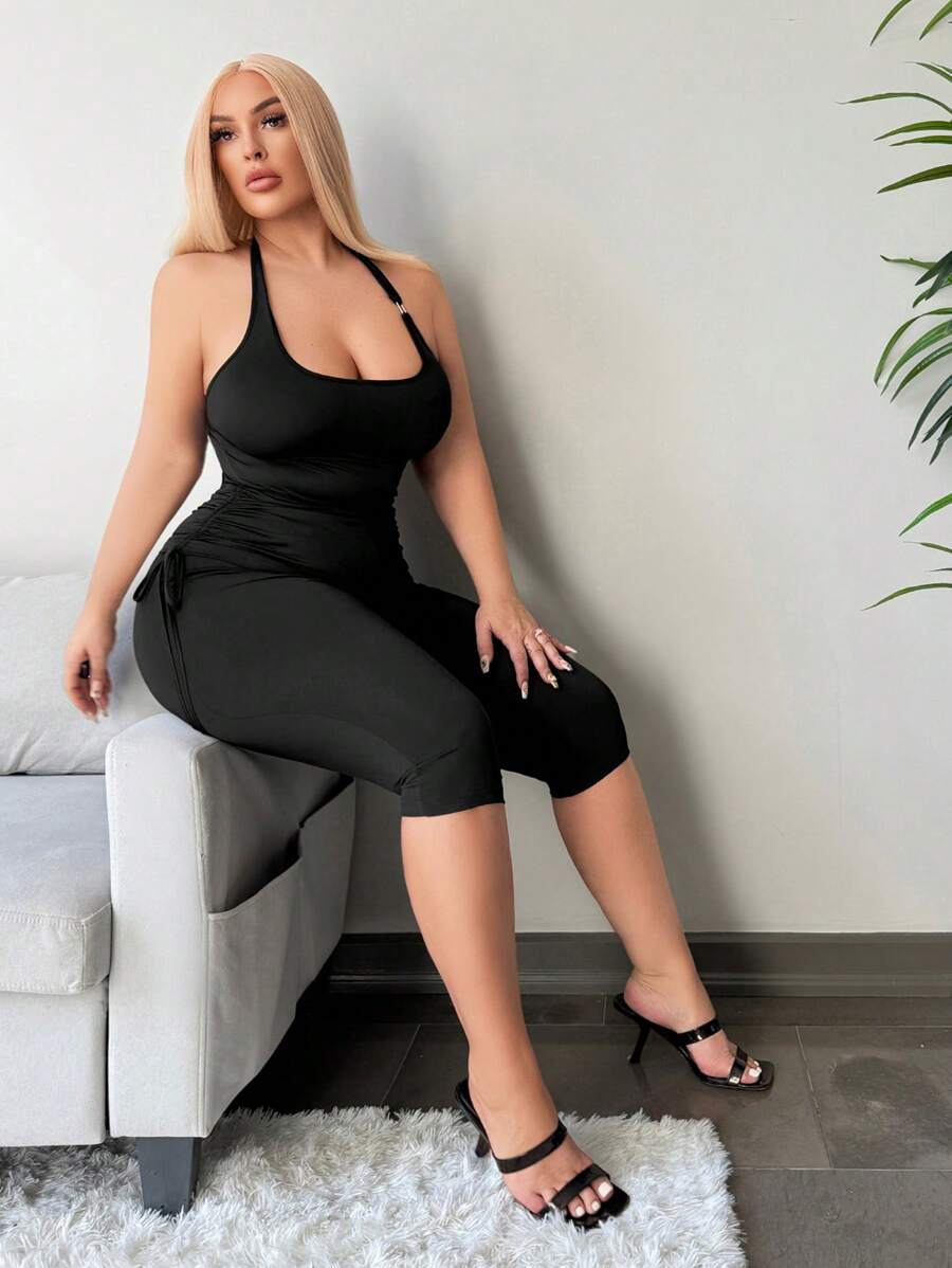 SHEIN SXY Malla de talla grande para mujer, de unicolor, adecuada para uso diario, uso occidental, ropa de crucero, festival de música, concierto, fiesta de carnaval, vacaciones en la playa, noche de cita, cumpleaños, despedida de soltera, club, estilo lindo y casual, compras, ropa de calle, salir, coqueto, fácil de combinar y estilizador, acentúa el Body y realza la figura