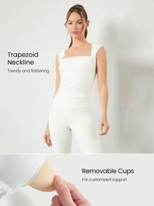 GLOWMODE FeatherFit™ Full Underarm Hip Length Square Neck Basic Tank Top Low Impact Yoga Pilates Studio Daily Removable Cups Fall Winter