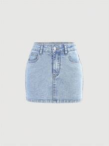 SHEIN Girlism Tween Girls Fashionable Denim Mini Skirt, Suitable For Summer
