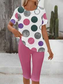 EMERY ROSE 2 Pieces Casual Minimalist Full-Width Polka Dot Pattern Women Summer Set,Summer Sets - Multicolor - View 6