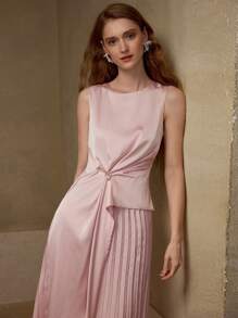 MOTF PREMIUM ASYMMETRICAL PLEATED HEM DRESS - Pink - View 5