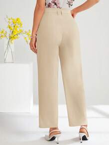 SHEIN Clasi Women's Casual Commuter Plain High-Waist Tapered Suit Pants Work Pants In Fall/Winter - Apricot - View 2