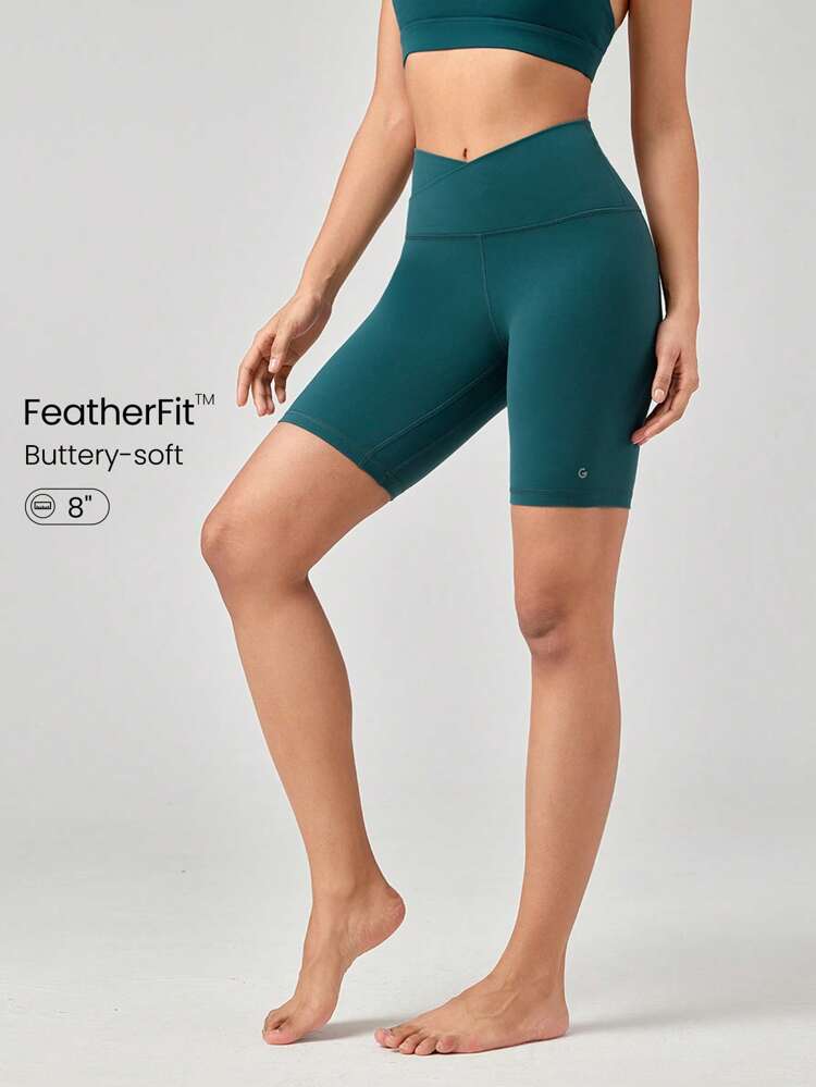 8" FeatherFit™ Crossover Biker Shorts Cycling Running Gym Workout