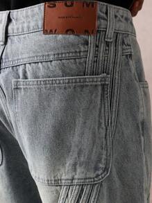 SUMWON Designer Seamed Loose Fit Jeans With Wave Pattern Stitching Streetwear High Fashion Denim Pants Urban Modern Casual Bottoms - Blue - View 7