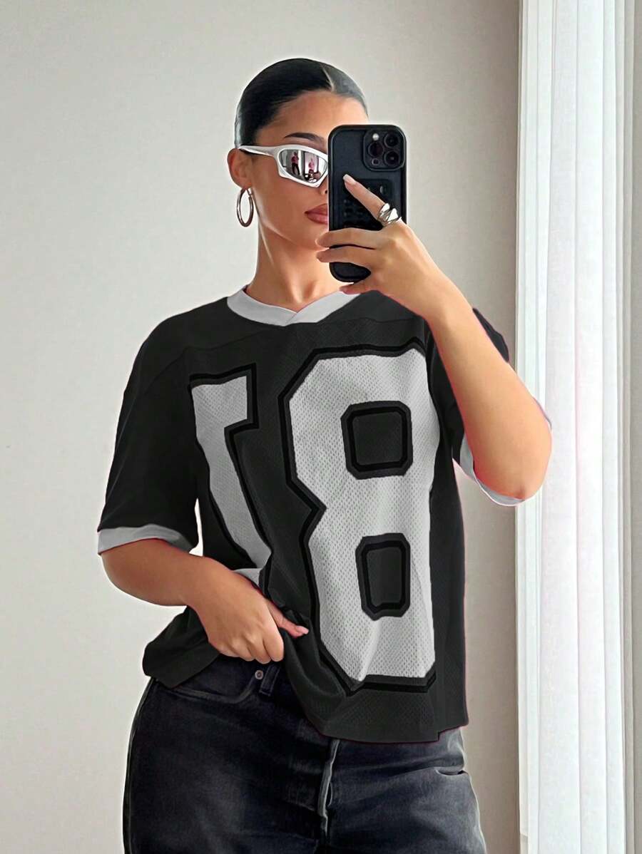 EgrlEra Women's Street Style Magenta Color Letter Print T-Shirt - Black - View 1