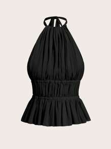 SHEIN EZwear Two-Piece Set Women's Sexy Solid Color Ruched Backless Halter Top, Summer - Multicolor - View 3