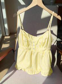 Comfortcana 女士格纹荷叶边休闲吊带背心