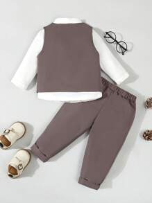 SHEIN 2 Pieces Baby Boy Formal Outfit Set, Including Vest And Pants, Excluding Shirt - Multicolor - View 2