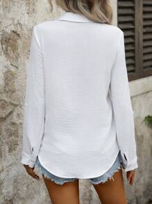 SHEIN LUNE Casual Versatile Solid Color Turndown Collar Embroidered Pattern Women Shirt Fall Cloth For Women - White - View 2