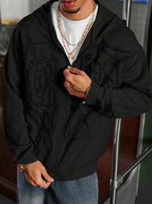 Manfinity Roghcode Áo hoodie Manfinity Streetrush nam phong cách đường phố tối màu, áo hoodie phong cách Gothic Street Rock, phù hợp cho các lễ hội âm nhạc và hàng ngày. Món quà tuyệt vời cho bạn trai hoặc chồng, áo hoodie khóa kéo Y2K, mùa thu - màu đen - Xem 3