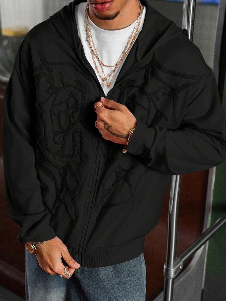 Manfinity Roghcode Manfinity Streetrush sweat-shirt à capuche zippé noir style de rue sombre pour hommes, sweat-shirt aux esthétiques gothiques de rock de rue, convient pour les festivals de musique et le quotidien. Un excellent cadeau pour les petits amis ou les maris, sweat-shirt zippé Y2k, automne - Noir - Voir 3