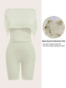 Zolique Seamless Knitted Long Dress With Built-In Skinny Jumpsuit - Beige - View 2