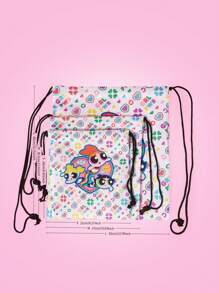 THE POWERPUFF GIRLS X SHEIN Bolsas de almacenamiento y viaje con estampado de Blossom, Bubbles y Buttercup, bolsas con cordón de varios tamaños