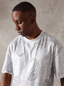 SUMWON Stylish Paisley Print Short Sleeve T-Shirt Casual Summer Streetwear Designer Graphics Crew Neck Breathable Festival Concert Fashion Top - Grey - View 3