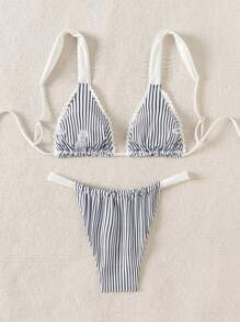 Swim Mod Costume da bagno a bikini da donna a righe sexy, design a stampa casuale, per l'estate in spiaggia