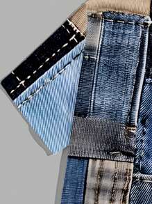 Manfinity Homme Camiseta con estampado de patchwork para hombres, de estilo minimalista, adecuada para el verano