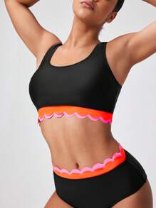 Swim Nautrix Ladies' Competitive Swimwear Set With Sun Protection, Chlorine Resistance, And Lace-Up Vest For Summer Beach Vacation - Black - View 4