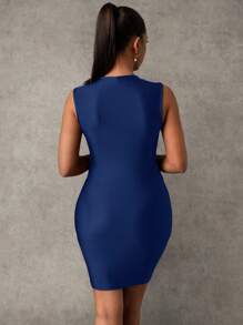 MaterniChic Maternity Elegant Simple Solid Color Pleated Bodycon Dress, Summer - Royal Blue - View 2