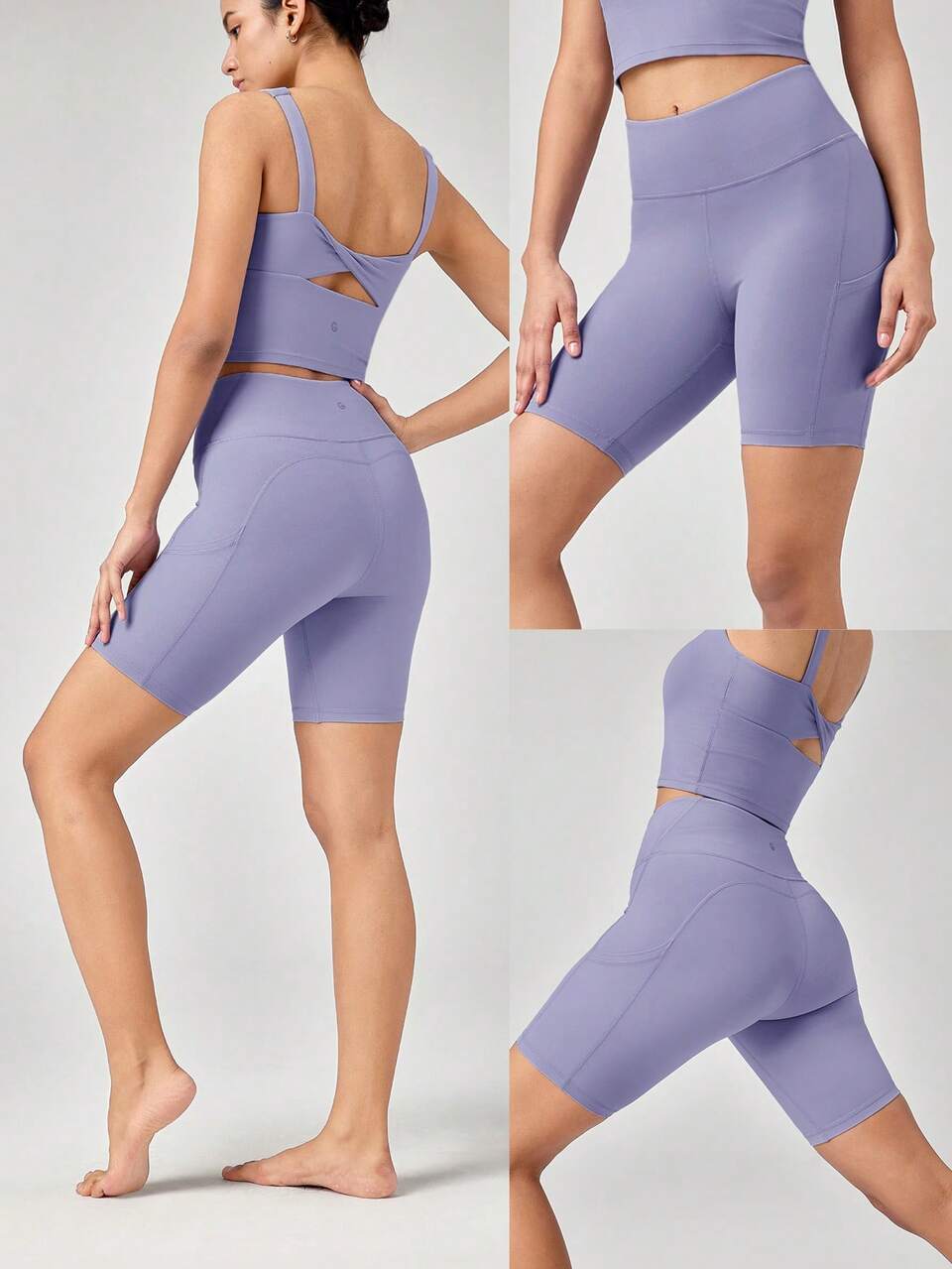 8" FeatherFit™ High-Waist Pocket Biker Shorts Cycling Running Gym Workout