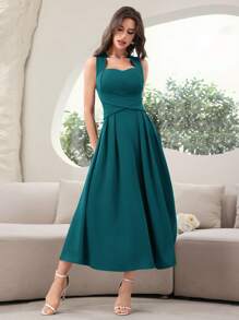 Modelyn 1pc Women Solid Color Sleeveless Dress, Fashionable For Summer