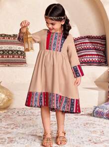 SHEIN DRMZ Young Girl Ditsy Floral Fitted Casual Round Neck Chiffon Dress - Red - View 3