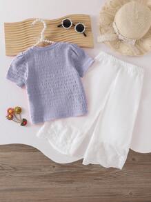 Girls' Short Sleeve Top And Ruffle Pants Set - Purple - View 2