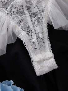 SHEIN 蝴蝶蕾丝网眼荷叶边装饰钢圈内衣紧身衣，女式，性感