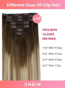 7PCS Straight Clip In Hair Extensions 100% Real Human Hair 14-24 Inch 115G Double Weft Invisible Clip Hair Extensions Remy Natural Human Hair For Women Girls Daily Use Halloween Costumes - S3/8/613 - View 3