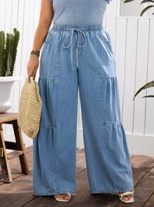 EMERY ROSE Plus Size Women's Simple Fashionable Denim Jeans, Suitable For Summer - Light Wash - View 1