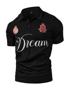 Manfinity Homme Men's Letter Print Short Sleeve Casual Commute Polo Shirt Polo Shirts For Men Men Golf Shirt Men Clothing Men Polo Shirts - Black - View 2