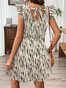 Breezaya Floral Print Ruffle Trim Dress Vacation Beach Outfits Women - Apricot - View 2