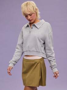 COUREZ Polo court et carré, Top pour le printemps et l'été, Décontracté de rue, Loisirs, Festival de musique, Vintage coton Y2K pour femmes - bleu indigo - Voir 4