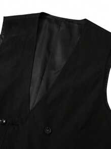 Manfinity Mode Chaleco de traje minimalista de unicolor para hombres, de moda para el verano - Negro - Ver 7