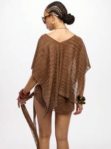 SUMWON WOMEN Ladder Knit Beach Cover Up Sarong Asymmetrical Hem Swim Cover Up Vacation Resort Wear Festival Beachwear Summer Holiday Pool Party Coverup - Brown - View 2