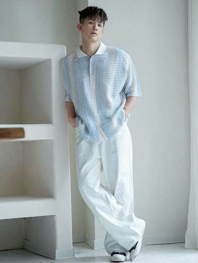 DAZY Men's Summer Color Block Striped Short Sleeve Knit Sweater