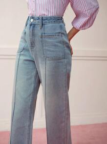 MOTF PREMIUM QUẦN JEANS CHÂN THẲNG PINTUCK ĐÃ GIẶT - Rửa trung bình - Xem 2