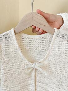 SHEIN LMoss Kids Young Girl Fitted Solid Color Knit Shirt - Apricot - View 3