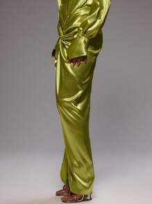 MUSERA V Front Waistband Ruched Twist Front Satin Maxi Skirt Only Summer Vacation Elegant Wedding Guest Graduation Formal  Fall Winter  Occasion Party - Green - View 3